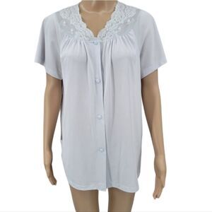 Shadowline Vintage Light Blue Nylon Pajama Top Bed Jacket Blouse